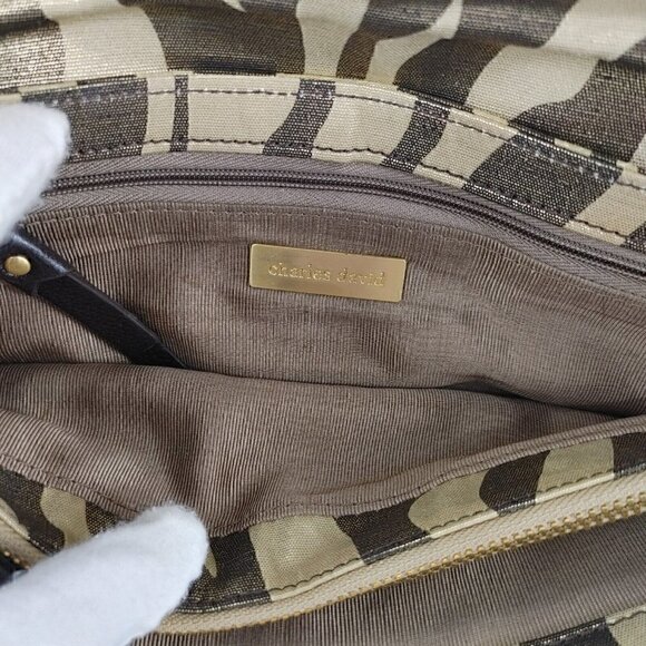 CHARLES DAVID Elena Brown & Gold Zebra Print Coated Canvas Wristlet Clutch - Picture 9 of 10